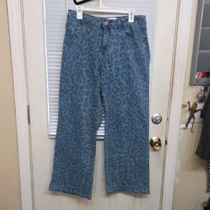 GOGO Jeans Blue Leopard Print Wide Leg Jeans